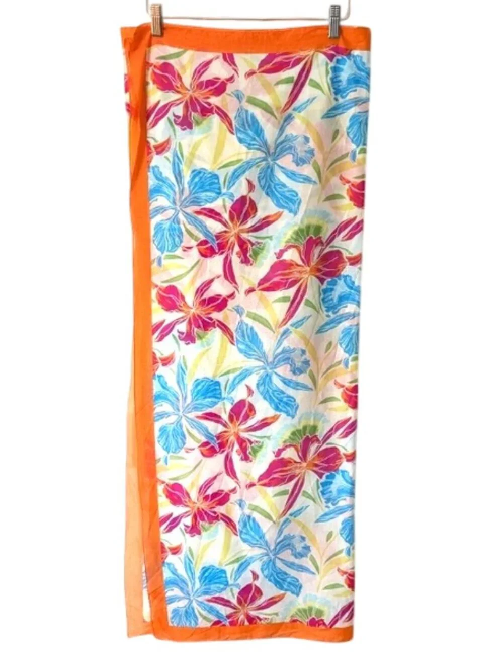 Talbots Cotton Vibrant‎ Floral Scarf with Coconut Accent 43